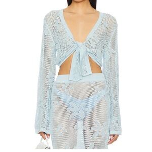 Light Blue Crochet Women Swim Coverup